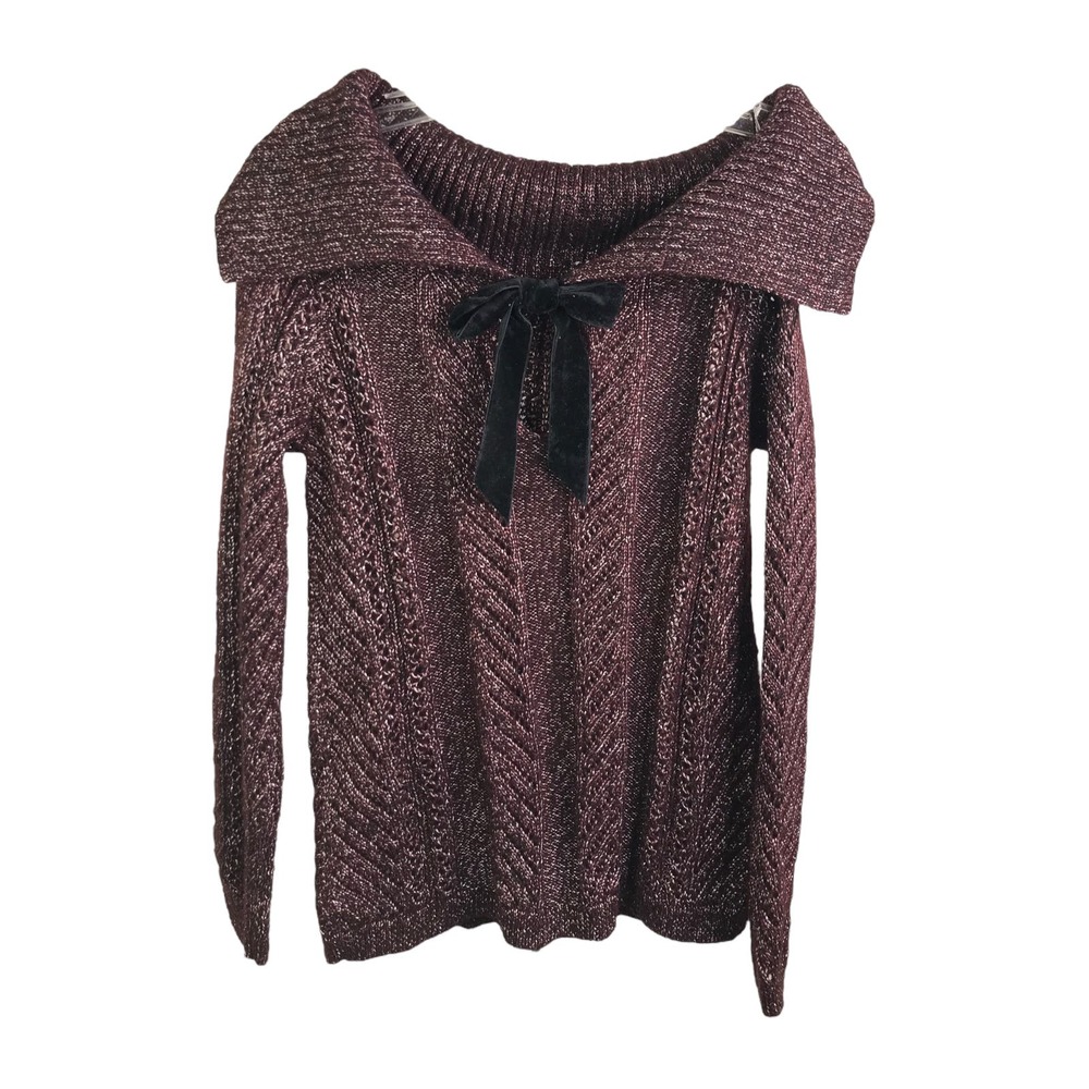White House Black Market Womens Pullover Sweater Bow Off The Shoulder Red Knit S
